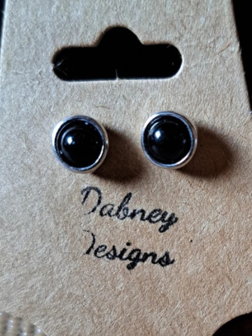 Black Stone Silver-Trim Stud Earrings